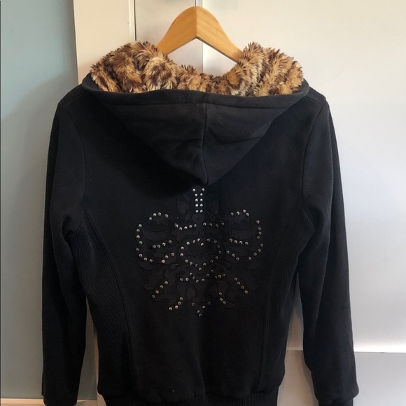 Buffalo David Bitton Black Hoodie with Animal Print Lining - Picture 3 of 4